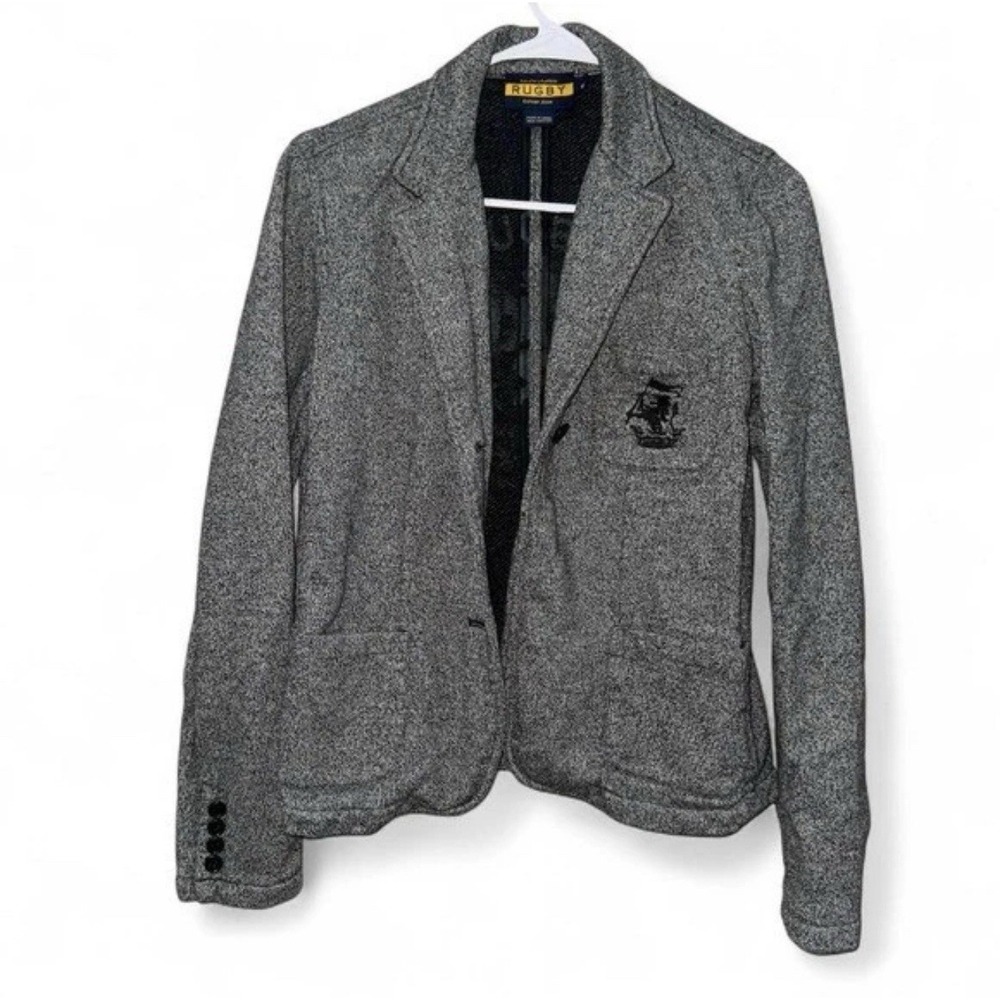 Ralph Lauren Rugby Gray Blazer M Crest Logo Academia Preppy Ivy Y2K VTG